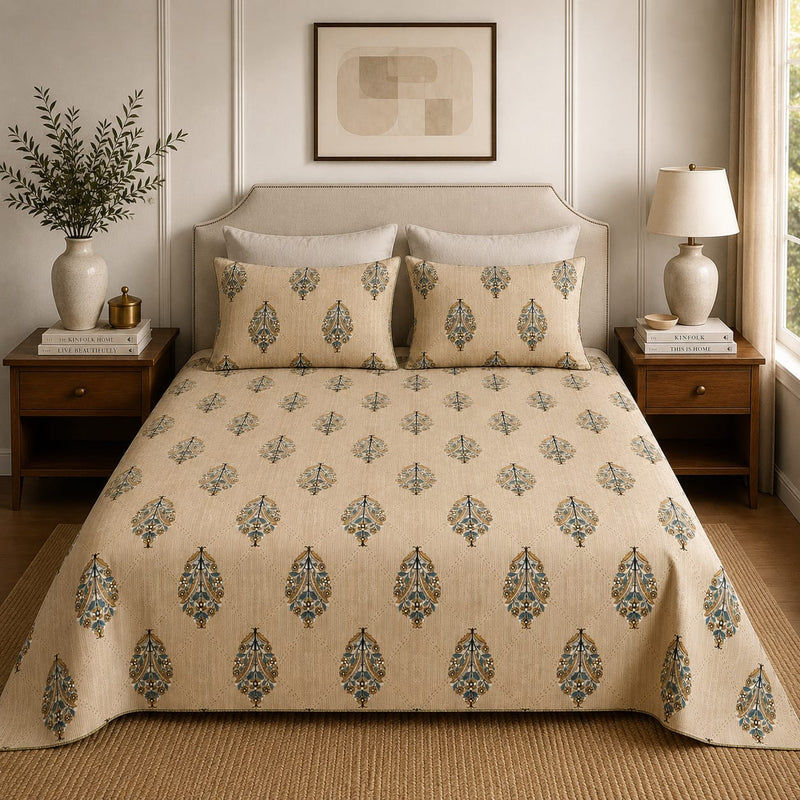 VASTRA Botanical Grove 100% Pure Cotton Double Bed Bedsheet with 2 Coordinated Pillow Covers | Premium Botanical Printed Bedding Set (90 × 100 Inches)