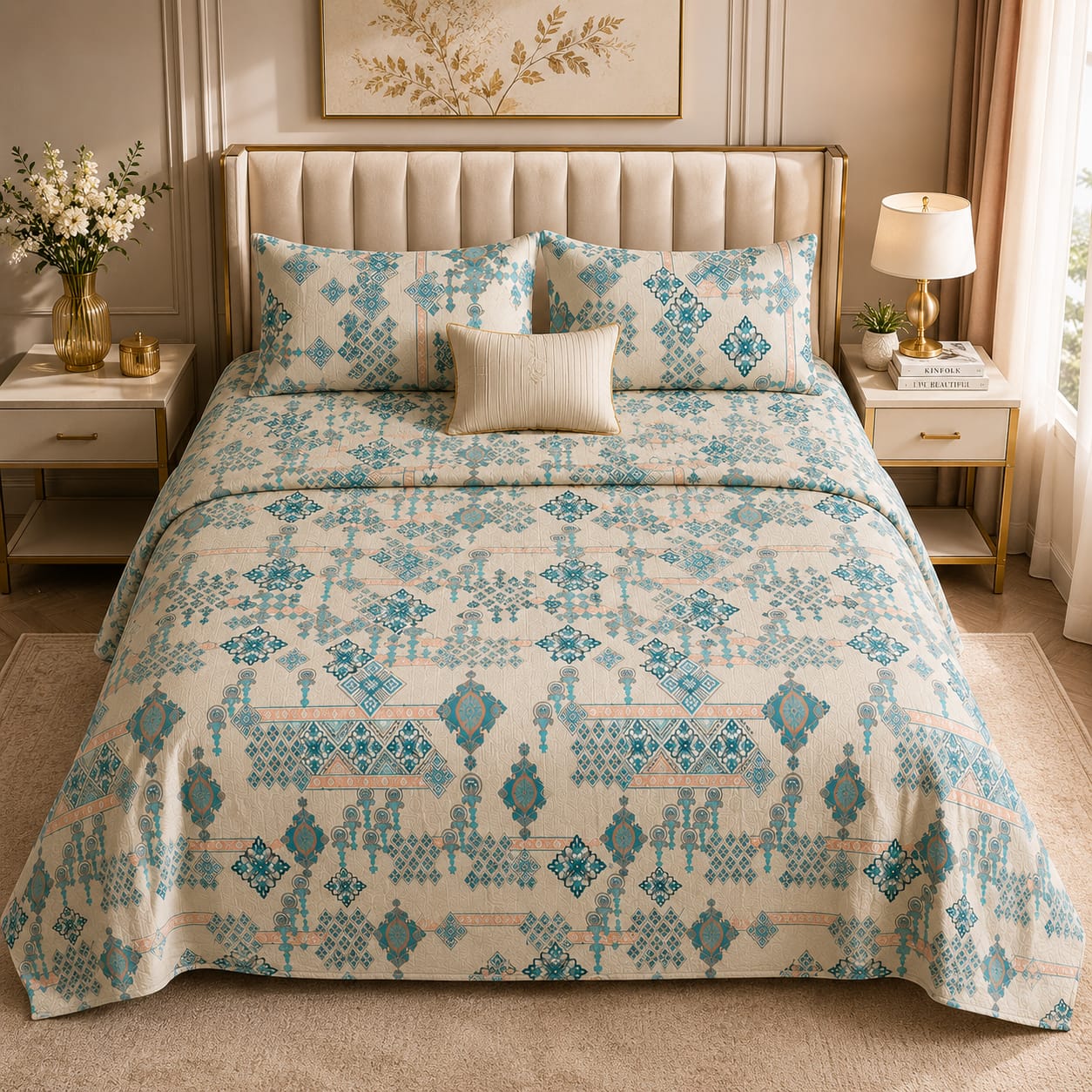 MOCA by Monte Carlo Melody 100% Pure Cotton Double Bed Bedsheet with 2 Pillow Covers | Premium Blue Ethnic Printed Bedding Set (90 × 100 Inches)