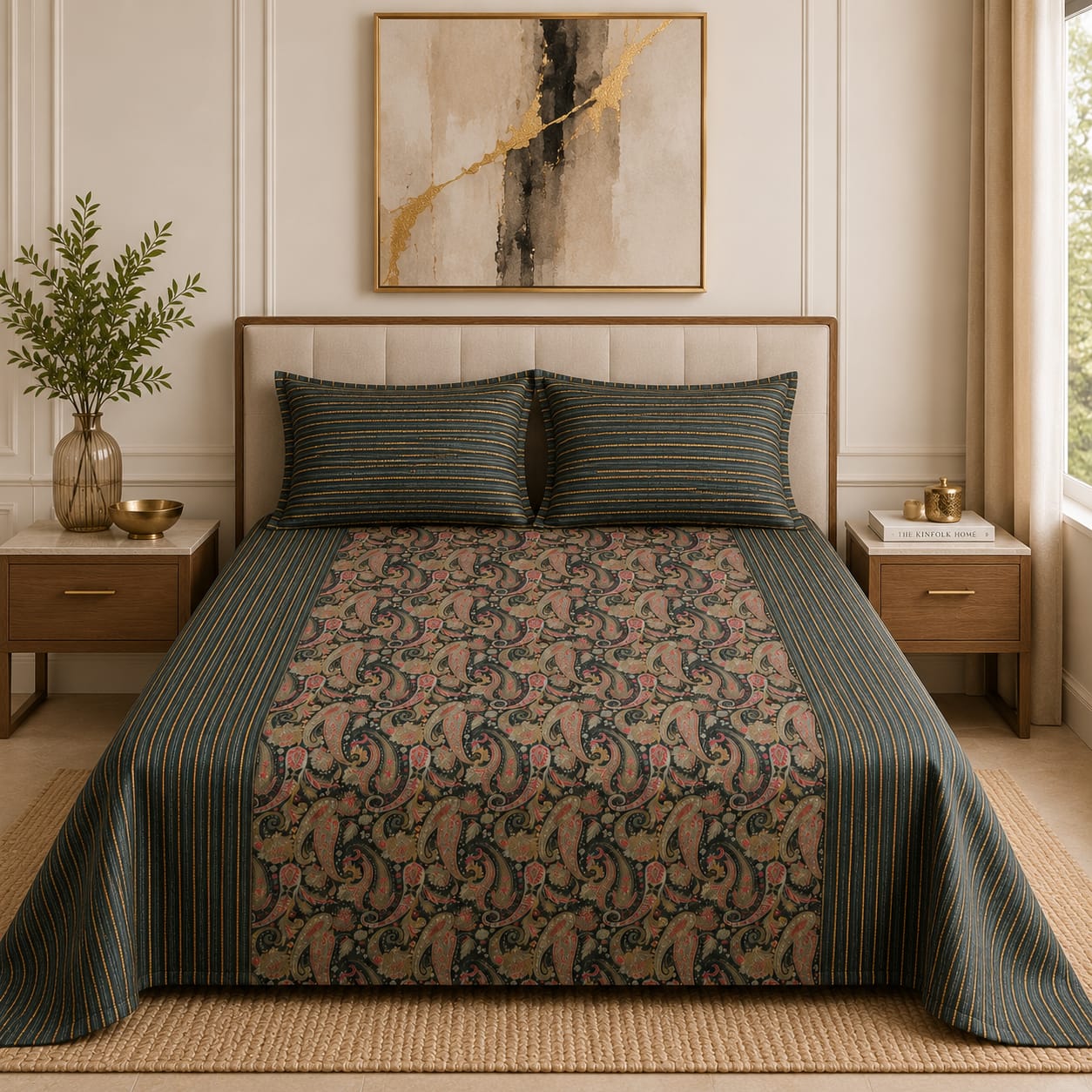 VASTRA Midnight Paisley 100% Pure Cotton King Size Bedsheet with 2 Pillow Covers | Premium Paisley Printed Bedding Set (108 × 108 Inches)