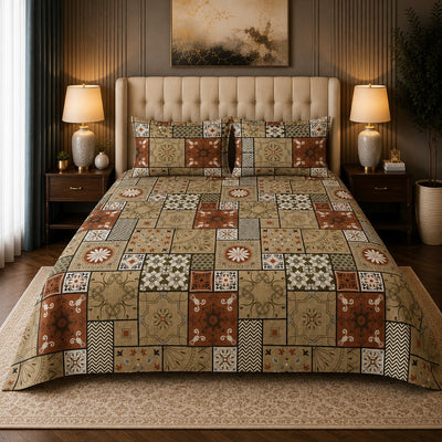 VASTRA Rajwadi Mosaic 100% Pure Cotton Double Bed Bedsheet with 2 Pillow Covers | Premium Mosaic Printed Bedding Set (90 × 100 Inches)