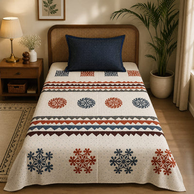 VASTRA Tribal Harmony 100% Pure Cotton Single Bed Bedsheet with 1 Pillow Cover | Premium Tribal Printed Bedding Set (60 × 90 Inches)