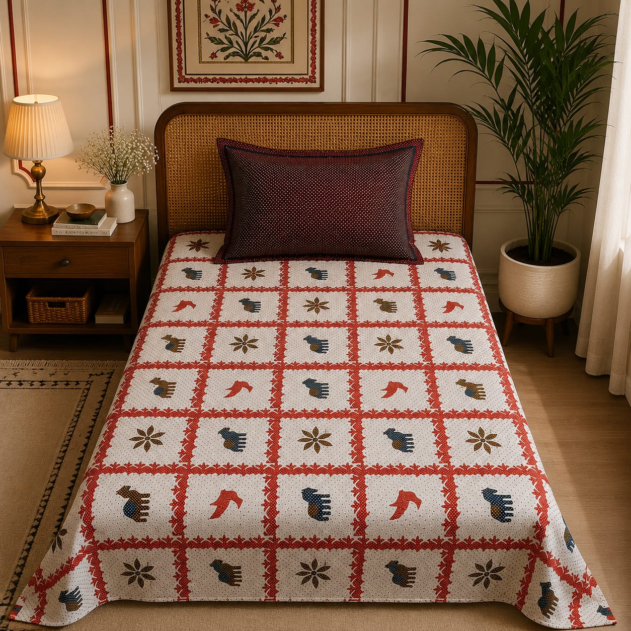 VASTRA Tribal Tapestry 100% Pure Cotton Single Bed Bedsheet with 1 Pillow Cover | Premium Ethnic Printed Bedding Set (60 × 90 Inches)