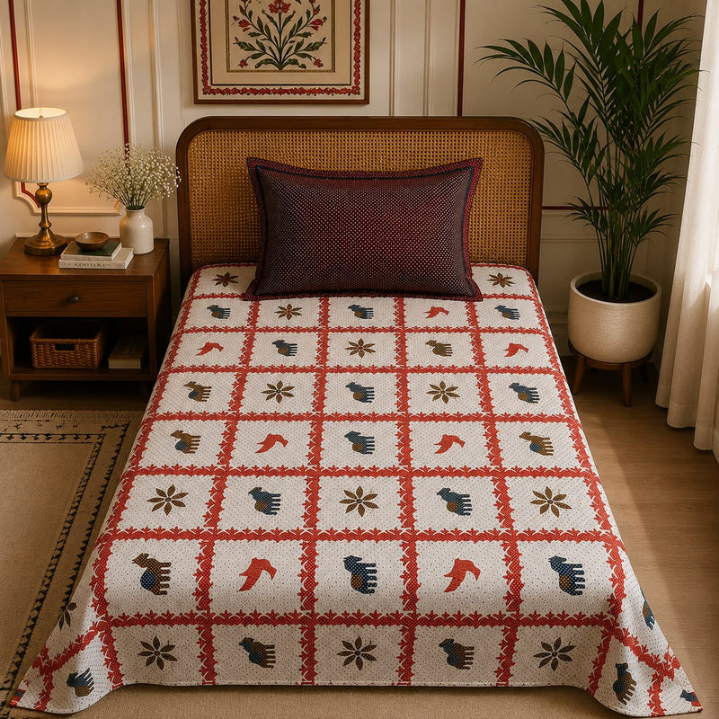 VASTRA Tribal Tapestry 100% Pure Cotton Single Bed Bedsheet with 1 Pillow Cover | Premium Ethnic Printed Bedding Set (60 × 90 Inches)