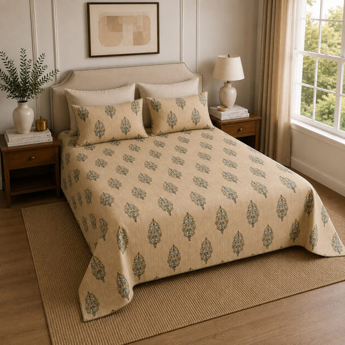 VASTRA Botanical Grove 100% Pure Cotton Double Bed Bedsheet with 2 Coordinated Pillow Covers | Premium Botanical Printed Bedding Set (90 × 100 Inches)
