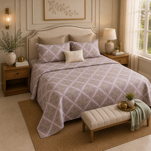 VASTRA Blush Arabesque 100% Pure Cotton King Size Bedsheet with 2 Pillow Covers | Premium Printed Bedding Set (108 × 108 Inches)