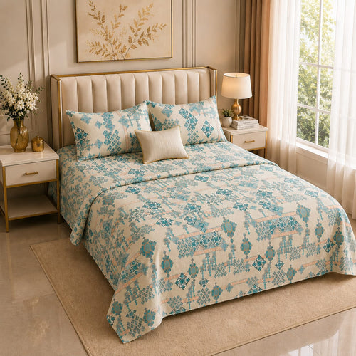 MOCA by Monte Carlo Melody 100% Pure Cotton Double Bed Bedsheet with 2 Pillow Covers | Premium Blue Ethnic Printed Bedding Set (90 × 100 Inches)