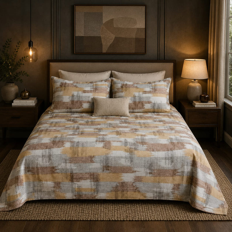 VASTRA Desert Canvas 100% Pure Cotton King Size Bedsheet with 2 Pillow Covers | Premium Abstract Printed Bedding Set (108 × 108 Inches)